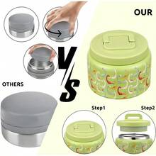 XGJTarro térmico de 8 onzas para alimentos fríos y calientes para niños recientes de almuerzo aiados frasco de cida caliente a prueba de fugas acero inoxidable boca anca almuerzo y - Dinosaurio verdecolorido - Ver 6