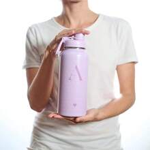 XGJLuckyLy Termo de Acero Inoxidable con Inicia 1 Litro Doble Aiamiento Térmico y Tapa ermé Antigoteo Bota de Agua Motivacional ideal co alos para Mujer y Mamá Moo Terry Letra Y - LetraYLila - Ver 3