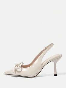 Elegantes tacones altos de cuero patentado burdeos con decoración de lazo, adecuados para Año Nuevo, Día de San Valentín y uso en días festivos - Beis - Ver 8