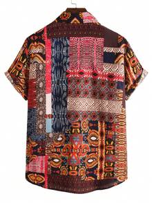 男士复古图案度假休闲短袖Polo衫，夏季 - 彩色 - 查看 2