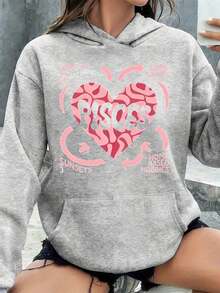 Pisces Zodiac Sign Heart Design Hoodie With Ransom Waves Of Sadness Long Baths Sunsets And Home Based Hobbies Print For Women And Girls Astrology Fashion Gift For Valentine's Day Birthday Or HolidayWomen's Valentine's Day Heart Print Hoodie,Women's Football Print Oversized Hoodie,Graphic Print Hoodie - 淺灰色 - 查看 1