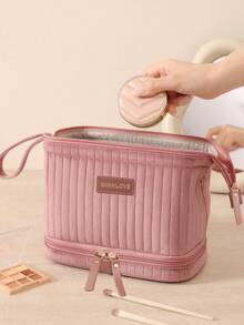 1 st Liss Velvet personlig dubbelskiktad sminkväska, mjuk quiltad multifunktionell handväska sminkväska och necessär, dragkedja, bärbar, moderiktig exklusiv sminkväska, högkvalitativt tyg och dragkedja, lämplig som brudtärnepresent, bröllopspresent, rese-necessär, sminkväska, födelsedagspresent, mors dag-present, affärsresearrangör, skolstart och daglig användning - Multifärgad - Visa 7