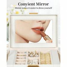 Jewelry Box For Women Leather Jewelry Organizer With Mirror And Lock 3-Tier Jewelry Storage Organizer With 2 Drawers For Girls/Women/Mothers Necklace Earring Bracelets Holder Organizer - WhiteGold - View 5