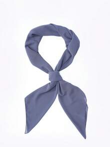 1条雪纺穆斯林头巾，纯色休闲围巾，防晒披肩，沙滩巾，140*140厘米 - 霧霾藍 - 查看 3