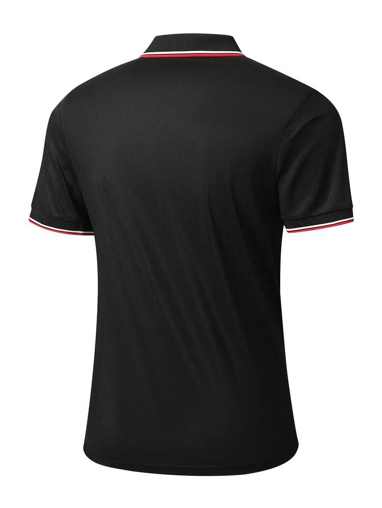 夏季男士时尚休闲Polo衫，运动户外骑行登山约会短袖，送男友礼物 - 黑色 - 查看 4