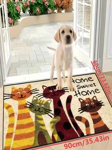 1pc New Cartoon Cat Welcome Doormat, Suitable For Living Room, Bedroom, Indoor - Machine Washable - Flannel Material, Delicate Wrap, Skin-Friendly, No Pilling, Water-Resistant Easy Care, Odorless - Ideal For Home Decor, Room Decor, Living Room Carpet, Bedroom Carpet, Bathroom Carpet, Kitchen Carpet, Area Rug, Hotel Decor - Area Rug, All Season Use