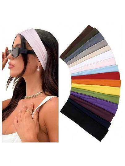12pcs/Pack Women Sports Headbands - Moisture Wicking Elastic Hairbands, Women Headbands, Headwraps, Multi-Color, Sporty Style, Stretchy Sweat-Absorbent; Yoga, Hair Accessories, Fashion Sports Headbands, 1/2/4/6/8/10/12pcs Soft Elastic Fabric Headbands, Suitable For Workout, Yoga, Running, Outdoor Sports Accessories, Home Fitness Accessories, Sports Headbands, Yoga Accessories, Pilates Accessories, Gym Sports Accessories, Yoga Sports Essentials