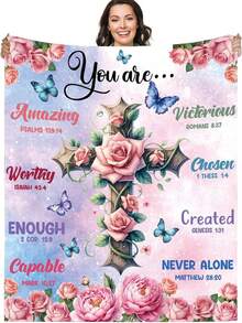 Christian Inspirational Gifts Blanket For Women: Bible Verse Throw Blanket With Cross Rose Butterfly, Mother Gifts, Religious Prayer Comfort Blanket Birthday Gifts For Mom Grandmother Pastor Wife Appreciation Valentine's Day, Bedroom Decor, As Valentine's Gifts Birthday Gifts, Family, Wedding, Souvenir Blankets, Polyester Blankets Suitable For All Seasons, Washable, Machine Washable, Lightweight, Breathable, Comfortable, Warm, Unique, 280gsm For Him, Her Personalized Ideal Gifts For Her, Him, Family, Boyfriend, Girlfriend, Father, Family, Mother, Lover, Daughter, Son, Grandfather, Grandmother, Friend, Classmate, Pet. Perfect Nap, Camping, Travel, Home, Daily Life, Office Decoration, Birthday, Anniversary, Valentine's Day, Thanksgiving, Christmas, Halloween, Mother's Day, Father's Day, Wedding, New Year Gifts ,Sofa,Bed,Car,Bedroom,Living Room,Office, Outdoor Camping, Beach,Wall Decoration - Mixed Colors - View 1