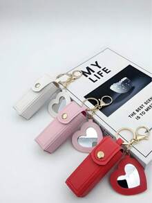 纯色唇膏盒，迷你唇膏盒 - 女士化妆钥匙扣。返校季唇膏收纳袋，心形化妆包，适合女孩、女士、妈妈，可作为送给女性、女孩、女朋友的礼物。多色女士化妆包，心形包身设计，时尚迷人的钥匙扣挂件，钱包，包包配件。适合派对、婚礼和舞会等场合。 - 彩色 - 查看 4