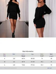 Womens Off One Shoulder Dress Slim Solid Color Long Sleeve Mini Dress For Party Club - Black - View 2