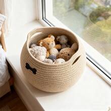 OYHOMO Round Globosity Storage Basket With Handle, Pet Toys Basket Cat Dog Toys Basket Home Decor Woven Storage Organizer For Bathroom, Living Room, Bedroom, Office - Multipurpose Open-Top Container For Towels, Cosmetics, Plants - Multicolor - View 12