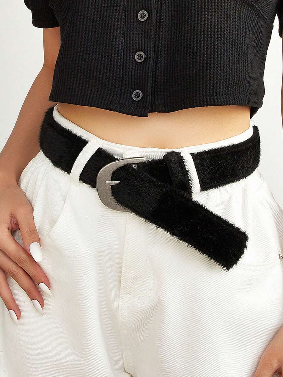 1条女士复古搭扣人造毛皮腰带，新款黑色时尚百搭配饰，可搭配牛仔裤、休闲裤、连衣裙，时尚独特设计 - A - 查看 1