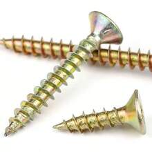 100pcs Of High Strength Carbon Steel Galvanize Self Tapping Screws, Wood Screws, M3.5 Flat Head Drilling Screws, Suitable For Fiberboard & Wood - Matte Industrial Hardware - Bronze - View 6