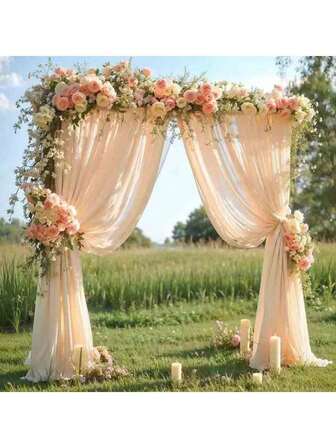 1 pieza Cortina de arco de gasa color champán, adecuada para bodas interiores/exteriores, arcos, ceremonias, recepciones, decoración, así como fiestas de cumpleaños, escenarios, decoración del Día de San Valentín, decoración de techos para ceremonias, fiestas y banquetes, decoración multiusos, decoración de fondo para bodas del Día de San Valentín