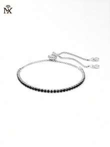 SYMFNY 1pc 925 Sterling Silver Adjustable Tennis Bracelet, Cubic Zirconia Beads Luxury Jewelry, Women's Daily Wear, Holiday Jewelry Gift
