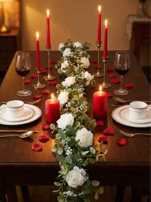 6.5ft Artificial Eucalyptus Garland With White Roses & Green Foliage - Elegant Faux Floral Greenery Vine For Wedding Table Centerpieces, Party Decor, And Valentine's Day Room Accents, Romantic Table Setting | Romantic Atmosphere Enhancer | Realistic Leaf Design, Flower Decorations - One Size - View 13