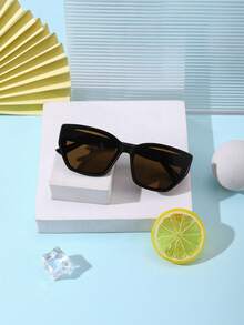 1-Piece Set Kids Street Style Fans Matte Black Cat-Eye Frame UV-Protective Lens Bold Cool Style Fashion Glasses For Weekend Adventures & Photo Shoots - Multicolor - View 13