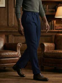 Mens Pants Tweed Herringbone Vintage Dress Pant Trousers Regular Fit Suit Pants For Men - Navy Blue - View 5