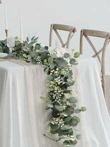 1pc 70.86 Inch Artificial Eucalyptus Wreath With White Flowers, Silver Dollar Eucalyptus Leaves And Gypsophila Floral Vines, Artificial Green Leaf Vines, Suitable For Couple Dates, Home Decor, Porch, All Season Celebrations, Wedding Backdrops, Party Walls, Fireplace Mantels, Decorative Hanging Greenery - Eucalyptus Leaf Cane - View 4