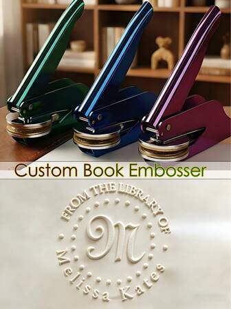 1 st från biblioteket med präglingsverktyg, anpassad präglingsstämpel, bokpräglingsverktyg, biblioteksstämpel, personlig monogrampräglingsstämpel, presentset med präglingsverktyg