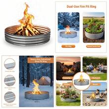 60 Inch Galvanized Steel Fire Pit Ring, 12 Inch Raised Heavy Duty Wood Burning Campfire Ring, Heat Resistant Outdoor Fireplace For Backyard, Patio & Camping - 預設 - 查看 2