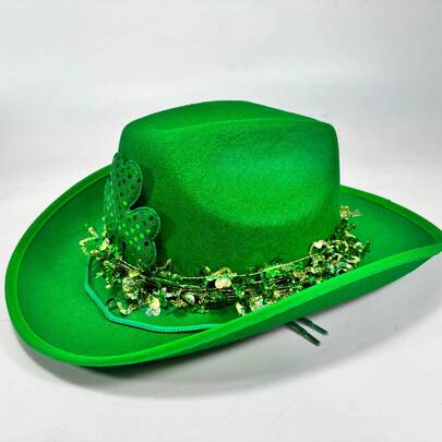 St. Patrick's Day Green Hat Set - Shamrock Feather Wide Brim Hat  Top Hat, Festival Party Cosplay Costume Props