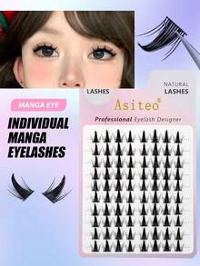 Asiteo Manga 80 片猫眼风格 DIY 簇接睫毛 单根睫毛簇 自然分段睫毛束 睫毛簇、睫毛簇、单根睫毛、睫毛、假睫毛 - D - 查看 2