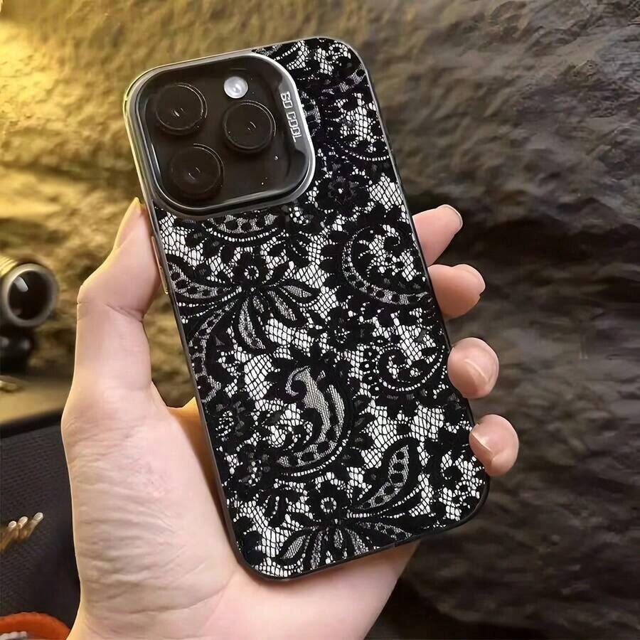 1pc Black Matte Laser Holographic Ergetic Shell With Lace Flower Pattern Phone Case, Compatible With  16 Pro Max, 17/16/15/14 Plus, 13/12/11, Air, And Series.Holiday Phone Accessories.Case For 17 Pro Max An Excellent Gift For Friends Phone Cases 16 Pro Max Case Rilakkuma Y2k Phone Case Cover 17 Pro Max Cute Phone Cases New Year Mobile Phone Case Girlfriend Or Boyfriend Fall - Nhiều màu 3 - Xem 1