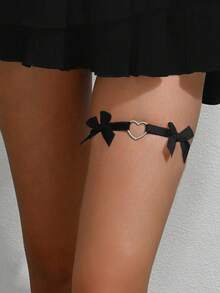 女士性感极简蝴蝶结吊袜带，哥特风情大腿可调节吊袜带，适合万圣节、情人节等场合。