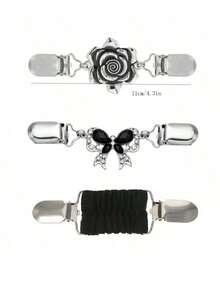 3 Stück Vintage elastische Schal-Clips, Cardigan-Clips, geeignet für Kleider, Hosen Rücken, Taillengürtel, Frauen Broschen-Clips - Verschiedenfarbig - Übersicht 4