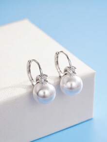 时尚球形吊坠耳环一对，女士周年纪念派对首饰，情人节礼物 - 銀色 - 查看 9