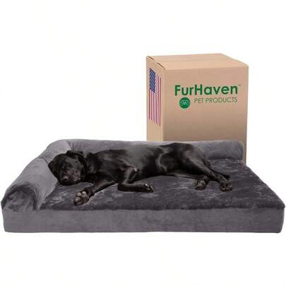 GYJ  Furhaven Cama para Mascotas de Espuma de Gel refrescante para Perros y Gatos sofa de Felpa y Terciopelo Cama para Perro con Funda extraible Lavable Gris Platino Jumbo Plus XXL183
