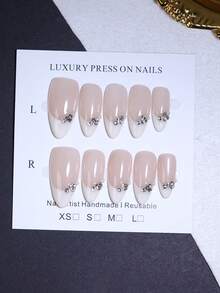 Móng giả kiểu Pháp 100% thủ công, 10 chiếc hình hạnh nhân - Hồng & Màu nude, có thể tái sử dụng, đính đá 3D, bóng bẩy, chất lượng như ở salon, thích hợp cho nữ sử dụng hàng ngày khi làm móng. - trắng - Xem 11