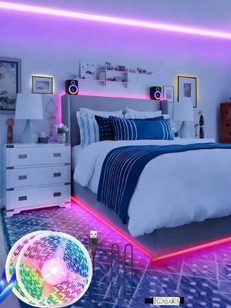 ไฟเส้น LED สำหรับห้อง 1 ชิ้น, ปุ่มบนสายดาต้า, เหมาะสำหรับเทศกาล, ห้องนั่งเล่น, ของขวัญสำหรับห้องนอน วันเกิด รับปริญญา ของตกแต่งคริสต์มาส ของขวัญคริสต์มาสสำหรับบ้าน ของตกแต่งคริสต์มาส, โคมไฟห้อง, ไฟประดับ, ไฟเส้น RGB 5050 1 ม./3 เมตร/5 ม./10 ม./20 ม., ไฟเส้นเปลี่ยนสีได้