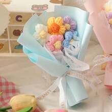 Valentine's Day Gift Graduation Season Gift Creative Mini Knitted Flower Puff Flower Yarn Bouquet Floral Decoration Artificial Flower Bouquet, Creative Mini Bouquet, Graduation, Birthday, Wedding, Decoration Gift Teacher Girlfriend Best Friend - Multicolor - View 15