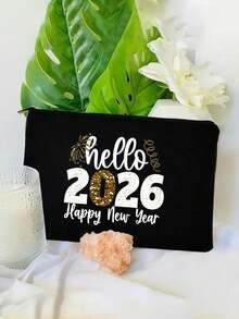 Hello 2026 Happy New Year Graphic With Golden Number 2026 Themed Cosmetic Bag Cosmetic Organizer,Toiletry Bag, Clutch Bag, Lightweight Foldable Storage Bag, Simple Shopping Bag,Desk Organiser,Clutch Travel Toiletry Organizer Bag,Suitable, For Women's Cosmetics Storage, Suitable For Personal Travel Cosmetics Storage - Multicolor - View 6