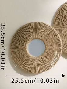 4pcs Set Handmade Woven Tasseled Wooden Bead & Acrylic Round Mirrors, Arabic Style Wall Decor, Ideal Muslim Gift, Suitable For Thanksgiving, Christmas, Halloween, Living Room, Bedroom Hanging Decoration - Khaki - View 11