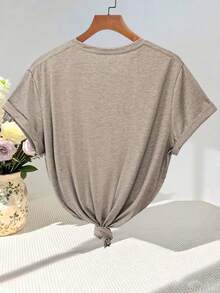 Camiseta personalizada para mujer, de manga corta para mujer. Ingrese su texto, lema, letras divertidas, bendiciones, cargue sus propias fotos (fotos de pareja, fotos de mascotas, fotos de grupo) para diseñar su prenda de vestir de manga corta personalizada impresa, casual, para exteriores, deportes y actividades al aire libre, ropa deportiva para mujer, impresión flockada, adecuada para salir, ir de compras, festivales, fiestas, reuniones, viajes - Caqui - Ver 5