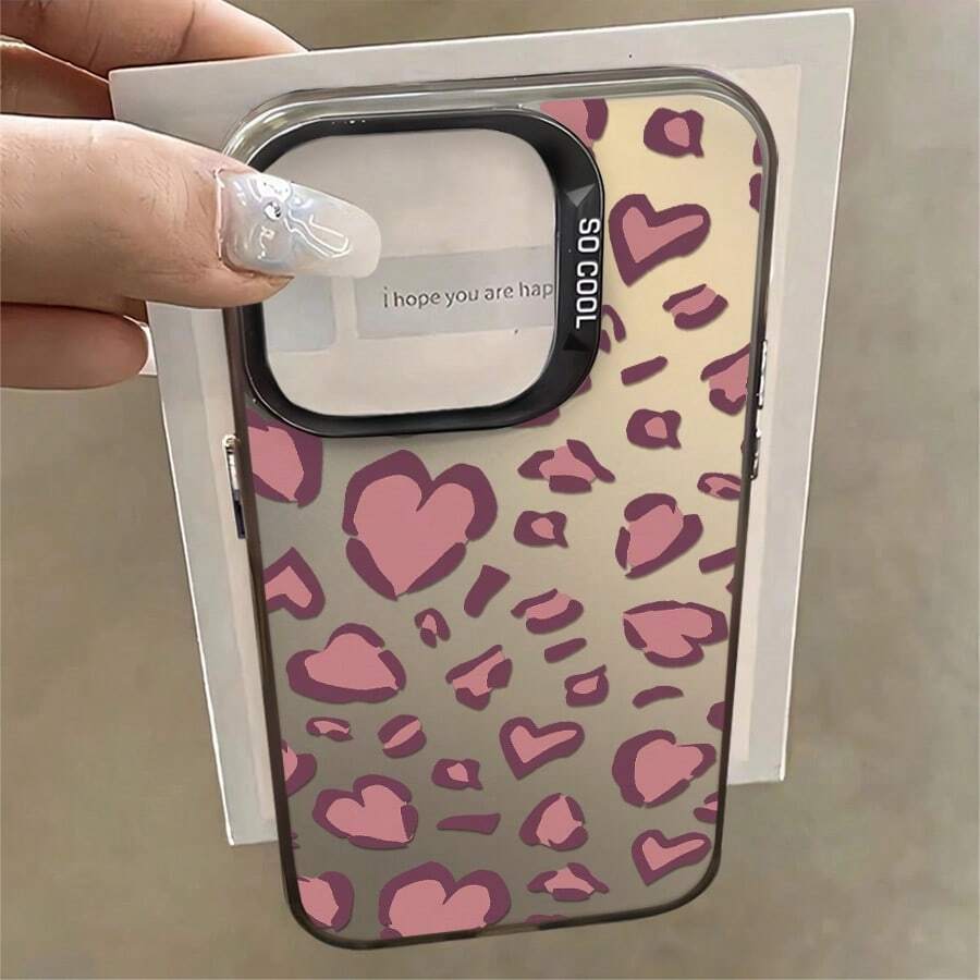 1pcs Pink Leopard Heart Phone Case Compatible with Apple Phone 11 12 13 14 15 16 17ProMax X 7plus 8plus Xs Max XS Galaxy S21 S22 S23 S24 S25 Ultra.Antidrop Phone Case Silicone Modern Girlish Style Cute Fashion Can Be Given To Friends Can Be Given To A Lover - Negro - Ver 1