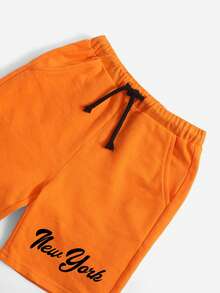 Young Boys Cartoon Print Short Sleeve T-Shirt And Drawstring Waist Shorts - Orange - View 5
