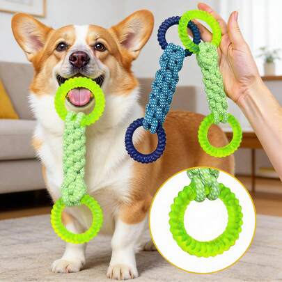 中小型犬绳索玩具，带防滑手柄 - 坚韧耐用，耐咬宠物玩具，自由设计，清洁牙齿，维护口腔健康，适合中小型犬 - 非常适合拔河和捡球游戏，是爱啃咬的狗狗的理想选择，趣味宠物玩具，耐用混合材料，易于清洁，结构坚固，适合活跃的宠物。