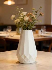 1-Piece Modern Geometric Diamond Cut White Vase For Floral Arrangement, Home Decor Table Centerpiece, Nordic Ins Style Aesthetic, Decorative Vase For Living Room, Flower Display Gift Idea, Minimalist Interior Design, Scandinavian Decor, Ins Fashion Vase, Wedding Housewarming Present - Multicolor - View 3