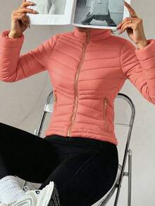 Chamarra Capitonada Mujer Resorte Lateral Forro Peluche Fino - Rosa Pálido - Ver 2