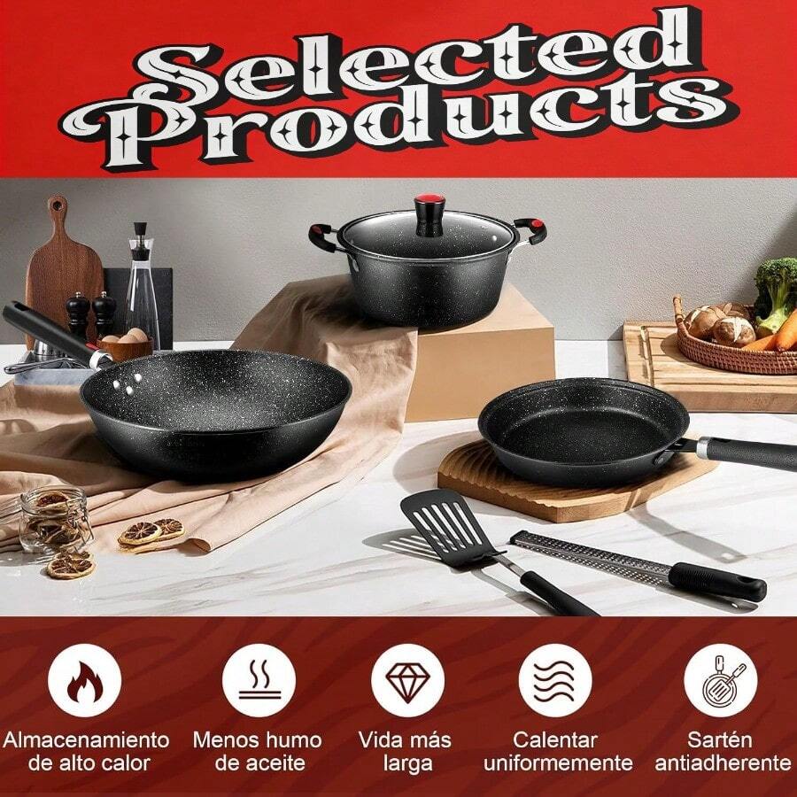 Sartenes Antiadherente Chef Set, 8 Piezas Sartén para Freír de Grandes, Utensilios de Cocina de Granito, Batería de Cocina para Todo Tipo de Estufas& sartenes de | trastes para cocina | cocina - jj123 - Ver 1