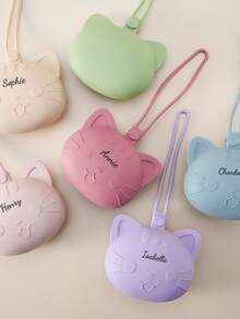 1 pieza Soporte de chupete de silicona personalizado con nombre para bebé, bolsa de almacenamiento de chupete portátil con forma de gato lindo, accesorios para bebé - Multicolor - Ver 2