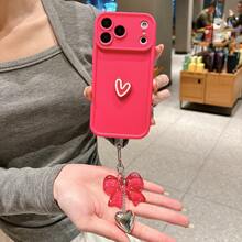 1个V形爱心时尚分层相框，多巴胺可爱蝴蝶结装饰手机壳，兼容 11/11 Pro Max/12/12 Pro/12 Pro Max/13/13 Pro/13 Pro Max/14/14 Plus/16 Pro Max/17 Pro Max、Galaxy S25 Edge、Redmi 14C、Moto G系列、Realme C55 - 玫紅色 - 查看 3