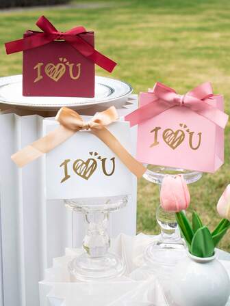 12/6个迷你礼品袋/盒，烫金图案设计，配丝带蝴蝶结，适用于婚礼、情人节、生日派对、节日小礼物包装、圣诞树装饰、婚礼、节日、公司活动、婚礼、生日装饰、新娘送礼会、宾客礼物、婚礼用品、礼品包装、婚礼装饰、盒子、婚礼用品、母亲节、庆祝活动、派对、伴娘礼物