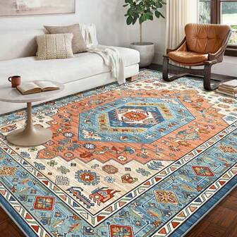 1 pieza Alfombra bohemia para acampada al aire libre, alfombra de terciopelo de cristal antideslizante y lavable, de poliéster tejido resistente a la decoloración, para patio, balcón y picnic, con diseño floral a rayas y a cuadros