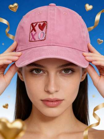1pc New XO Heart Embroidery Distressed Vintage Washed Baseball Cap, Outdoor Sports Cap