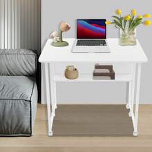 WANLECY Klapptisch, Klapptisch mit Rädern, Kleiner Klapptisch mit Regal, Beistelltisch, Klapptisch für Home Office, Industriedesign, Eiche 80 x 58 x 75 cm - Weiss - Übersicht 5